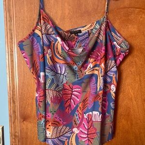 Tahari ASL Purple Tropical-Print Cowl-Neck Camisole